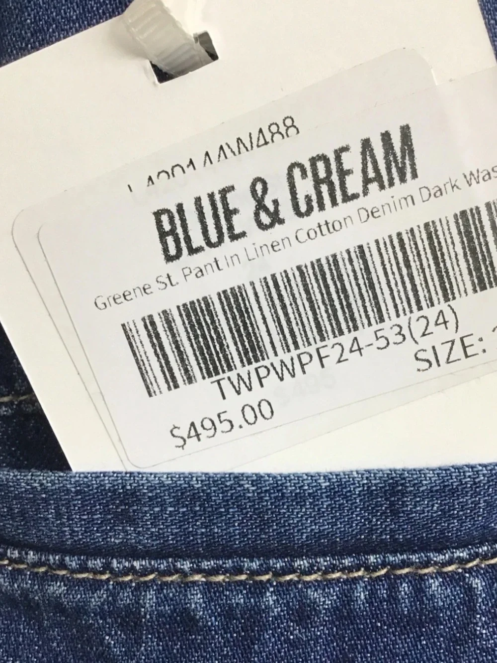 NWT TWP Greene St. Wide Leg Linen Blend Pants Dark Wash Blue Cotton $495 Size 29 - Picture 11 of 11